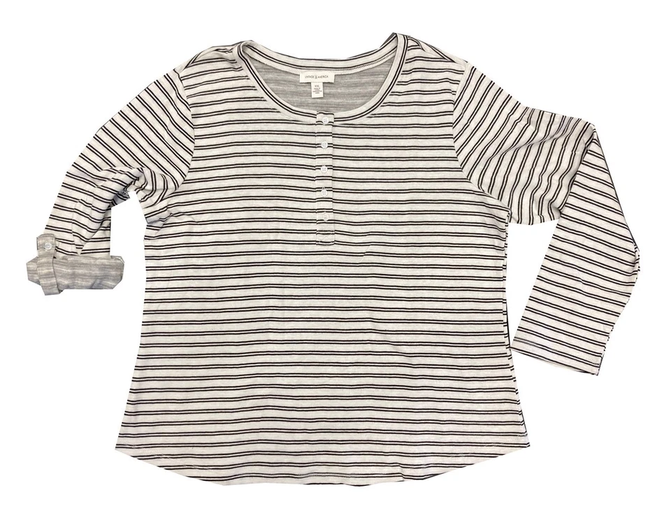 Vintage America Ladies Ariel Henley Blouse White/Black Stripe - Image 1 of 1