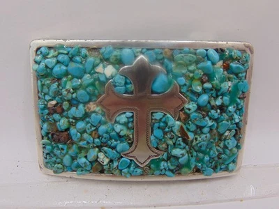 Hebillas Nocona Hebilla de Cinturón Occidental con Cruz y Piedras Turquesa Tono Plata Foto 1 de 4
