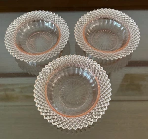 3 VINTAGE ANKER HOCKING ROSA MISS AMERICA DIAMANTMUSTER SCHALEN 6 1/4" - Bild 1 von 5
