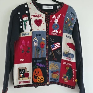 Cárdigan Vintage Marisa Christina 12 Vacaciones Meses del Año Talla Pequeña - Imagen 1 de 21