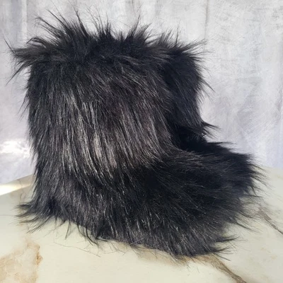 IXU Faux Fur Shaggy Yetti Boots Women's Size 38 Black - Image 1 of 4