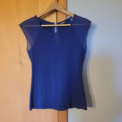 NWT Express Women’s Size S Petite Royal Blue Tank Top Semi Sheer Details - Image 1 of 4