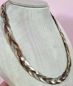 Vintage 1980’s Thick Tri-Coloured Gold Tone Plaited Necklace - Bild 1 von 7