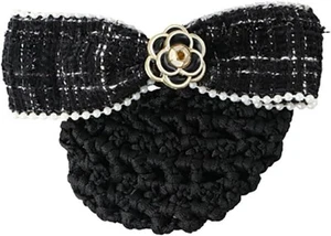 Women Hair Bun Cover Net Hairnet, Elegant Camellia Spring Clips Bowknot Decor - Picture 1 of 7