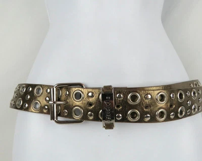 Mudd Y2K золото кожи двойной люверс запонки ремень размер M/L готический готики панк 2000-х - Изображение 1 из 4
