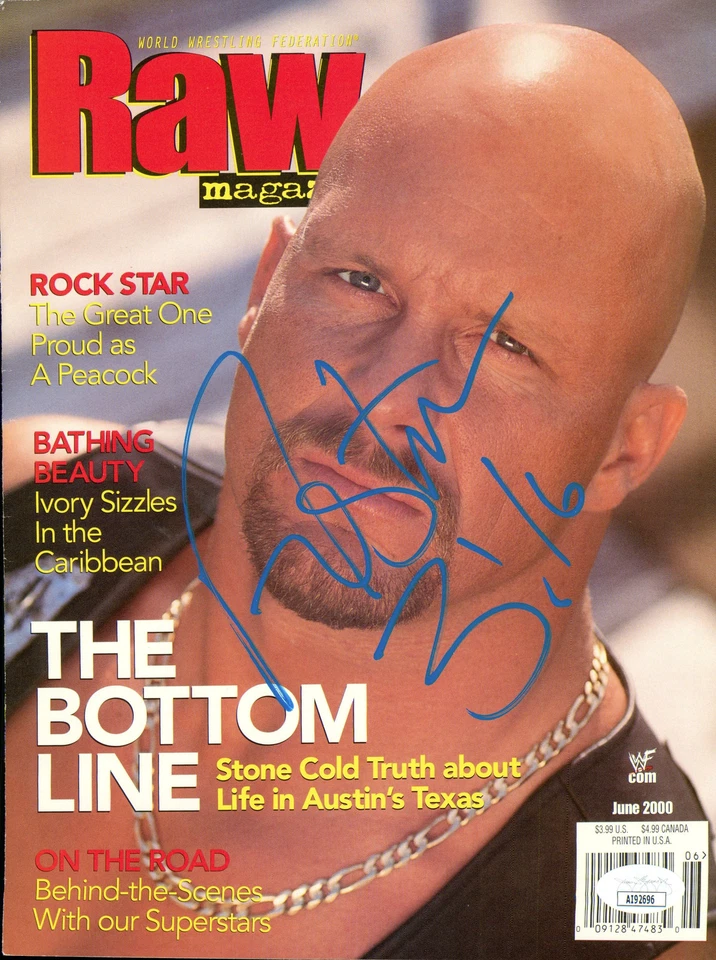 Cubierta de revista Stone Cold Steve Austin firmada por WWF Raw (con JSA) Foto 1 de 1