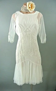 Nataya Cocktail Bridal Dress S Ivory Vintage Inspired Gatsby Knee Length #AL429 - Picture 1 of 5