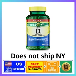 Spring Valley Vitamin D3 Supplement Softgels, 25 Mcg (1,000 IU), 450 Count - Picture 1 of 12