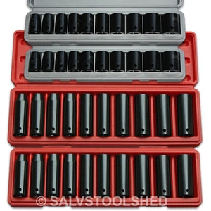 1/2" Deep &or Short Impact Socket Set Sockets Cases Select MM &or SAE Air Tools - Picture 1 of 22
