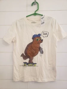 NWT Carter’s Boys Brown Grizzly Bear Riding Skateboard White T-Shirt Size 5T - Picture 1 of 2