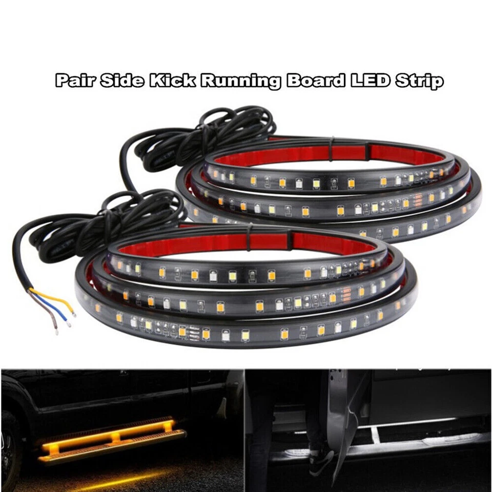 Luz LED ámbar blanca señal de giro luz DRL estribo lateral estribo coche 70" 2 piezas Foto 1 de 4