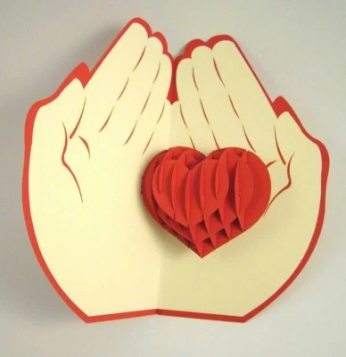 Heart In The Hands pop-up greeting card (beautiful & unique gift/decor/art) - Image 1 of 2