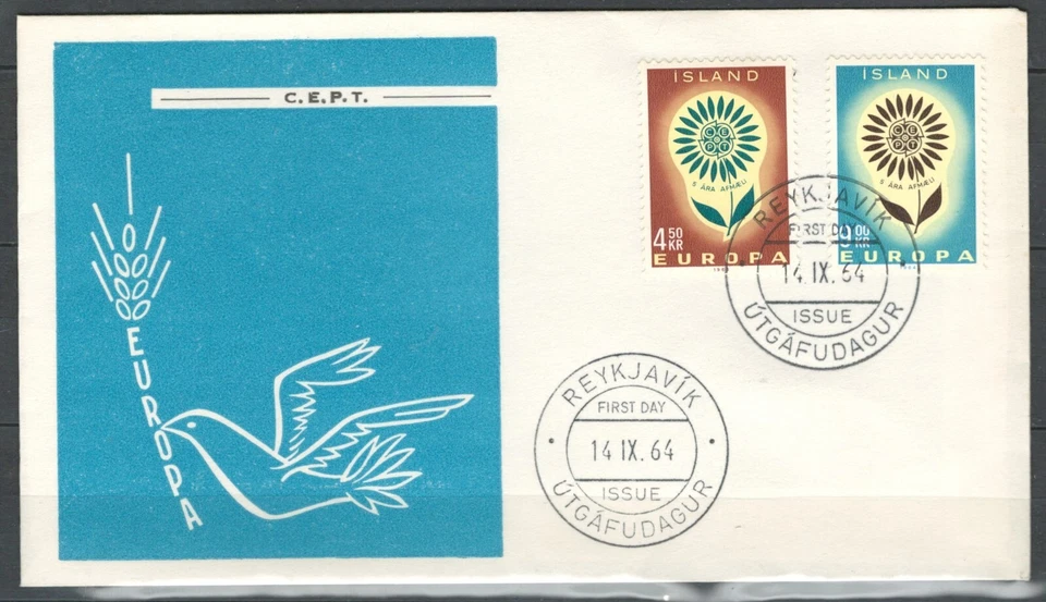 ICELAND  EUROPE FLOWERS SET STAMPS FDC COVER EUROPA 1964 CEPT LOT(ISLAND 93) - Image 1 of 1