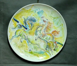 Großer handbemalter Teller Pferde sehr guter Zustand 12,25 x 1,25 cm signiert - Bild 1 von 12