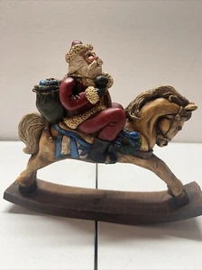 VTG Santa on Rocking Horse Hand Painted Ceramic Clay 8”tall 9” Long - Picture 1 of 5