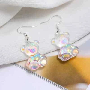Clear Gummy Bear Cute Earrings, Womans Fashion Dangle Teddy Bear Style, Casual - Picture 1 of 10
