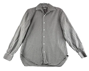 BARBA Napoli Shirt Mens 40 15 3/4 Gray Plaid Lightweight Cotton Flannel Italy - Picture 1 of 12