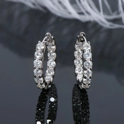 3mm 2.4ctw Real Moissanite Inside-Outside Hoop Earrings D Color VVS1 Certified  - Image 1 of 4