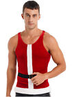Mens Christmas Santa Claus Costume Velvet T-Shirt With Belt Muscle Tank Teddy