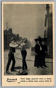 Postcard Comic c1907 Proverb Two Dogs quarrel over a bone… CDS Duplex Cancel - Picture 1 of 2