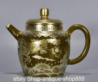 Olla de 5"" Yongzheng esmalte verde porcelana oro plata dragón bestia larga Foto 1 de 4