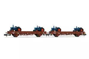 HN6489 Arnold FS set 2 carri pianale tipo PP caricati 2 TRATTORI Scala N 1:160 - Imagen 1 de 2