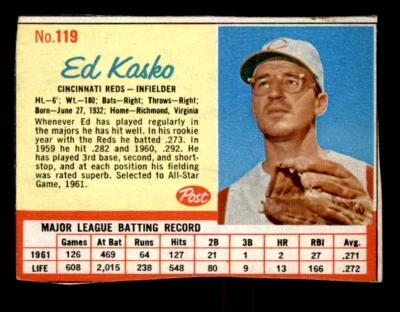 1962 Post Baseball #119 Ed Kasko VG/EX - Image 1 of 2