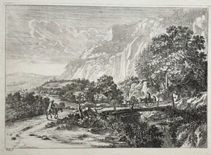 Wooden Bridge Engraving Etching JAN BOTH 17th Century - Picture 1 of 4
