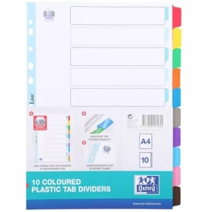 Oxford A4 10 Coloured Plastic Tab Dividers (Pack of 10) - Picture 1 of 1