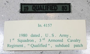 Parche de pestaña calificado de caballería blindada 3er escuadrón de la era de Vietnam de Estados Unidos 1980 B567 - Imagen 1 de 3