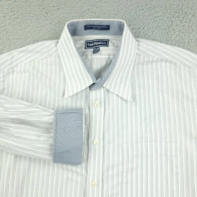 Camisa Paul Fredrick Para Hombre 17.5-33 Blanco Gris Rayas Ajuste Manga Larga Foto 1 de 4