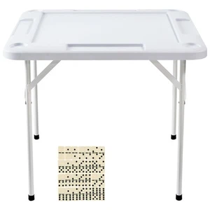 Mahjong Table 4 Player Folding Card Table & 4 Cup Holders Chip Trays White - Picture 1 of 12