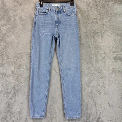 Zara Jeans Womens 00 Light Blue High Rise Skinny Light Wash Tapered Leg Denim - Image 1 of 4