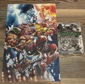 TMNT Michelangelo Vs Bebop Battle Art Print Signed Eddie Nunez NM w COA Rare - Picture 1 of 4