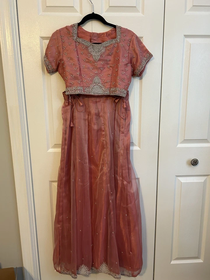 Handmade Metal Embroidered Pink Saree - Image 1 of 4