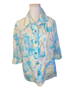 Alison Daley blue floral jacket Shirt cotton XL Front Pockets - Image 1 of 4