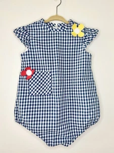 Florence Eisman Girl Flower & Pocket Blue Gingham Romper 3 T Vintage Boutique - Picture 1 of 6