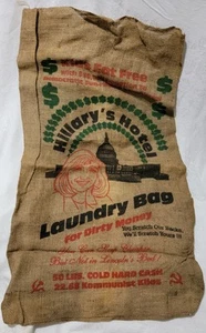 VINTAGE SCARSE HILLARY'S HOTEL BURLAP LAUNDRY BAG/50 LBS COLD HARD DIRTY MONEY - Picture 1 of 5