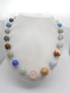 Collana in Argento 925 e Pietre Dure Naturali - Girocollo Giada Agata Quarzo - Foto 1 di 7