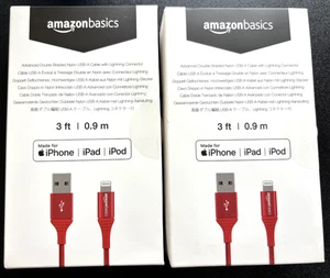 2x Amazon Basics USB-A to Lightning Cable Cord for iPhone iPad,3ft,MFi-Certified - Picture 1 of 9