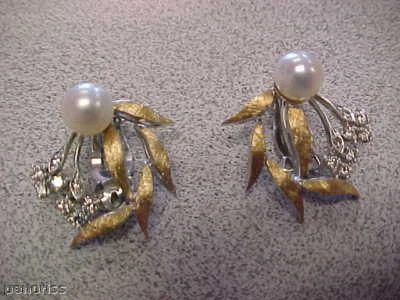 ANTIQUE PEARL & DIAMOND EARRINGS "CLIP ONS" Make Offer - Image 1 of 2