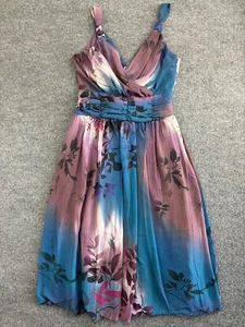 Aryeh Dress Women's Small Purple Blue Floral Sleeveless Chifron Knee Length - Picture 1 of 9