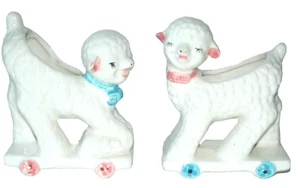 Vintage Hand Painted Grant Crest Boy & Girl Lamb Planters Rare Pr Made in Japan - Picture 1 of 9