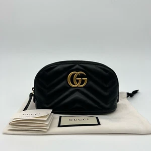 Gucci Marmont GG Cosmetic Pouch Case Black Leather Gold Hardware - Picture 1 of 13