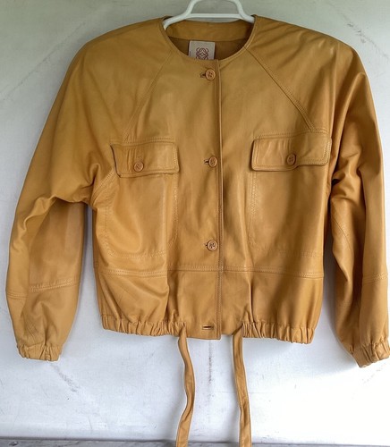 Giacca pelle spalline vintage anni 80 LOEWE pelle di agnello gialla taglia 42 couture