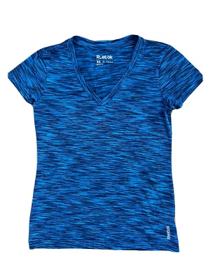 REEBOK PLAYDRY 短袖上衣罩衫女式 T 恤 XS V 领标志 — 第 1/4 张图片