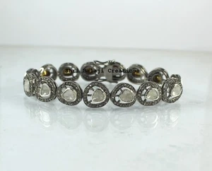Bangle Natural Rosecut Diamond Uncut Diamond 925Sterling Silver Victorian Bangle - Picture 1 of 4
