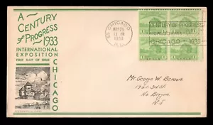 1933 US 728 BL4 - Century Progress Chicago World Fair - Fort Dearborn Cachet FDC - Picture 1 of 1