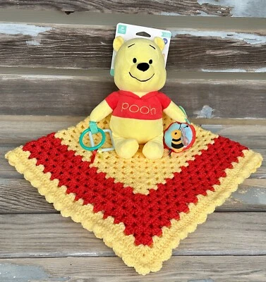 Manta afgana bebé ganchillo hecha a mano 29"x29" amarillo suave con borde rojo fuego + Winn Foto 1 de 4