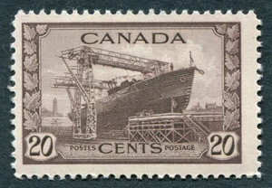 CANADA 1942-48 20c SG386 CV £22,00 MH FG War Effort Corvette HMCS La Malbaie C04 - Foto 1 di 1